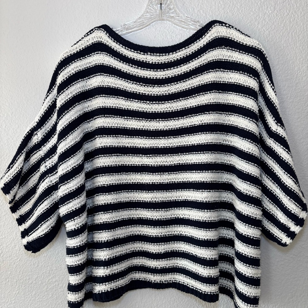 Anthropologie Evie Poncho Sweater Large Striped Relaxed Oversize Short Sleeve - Picture 3 of 9
